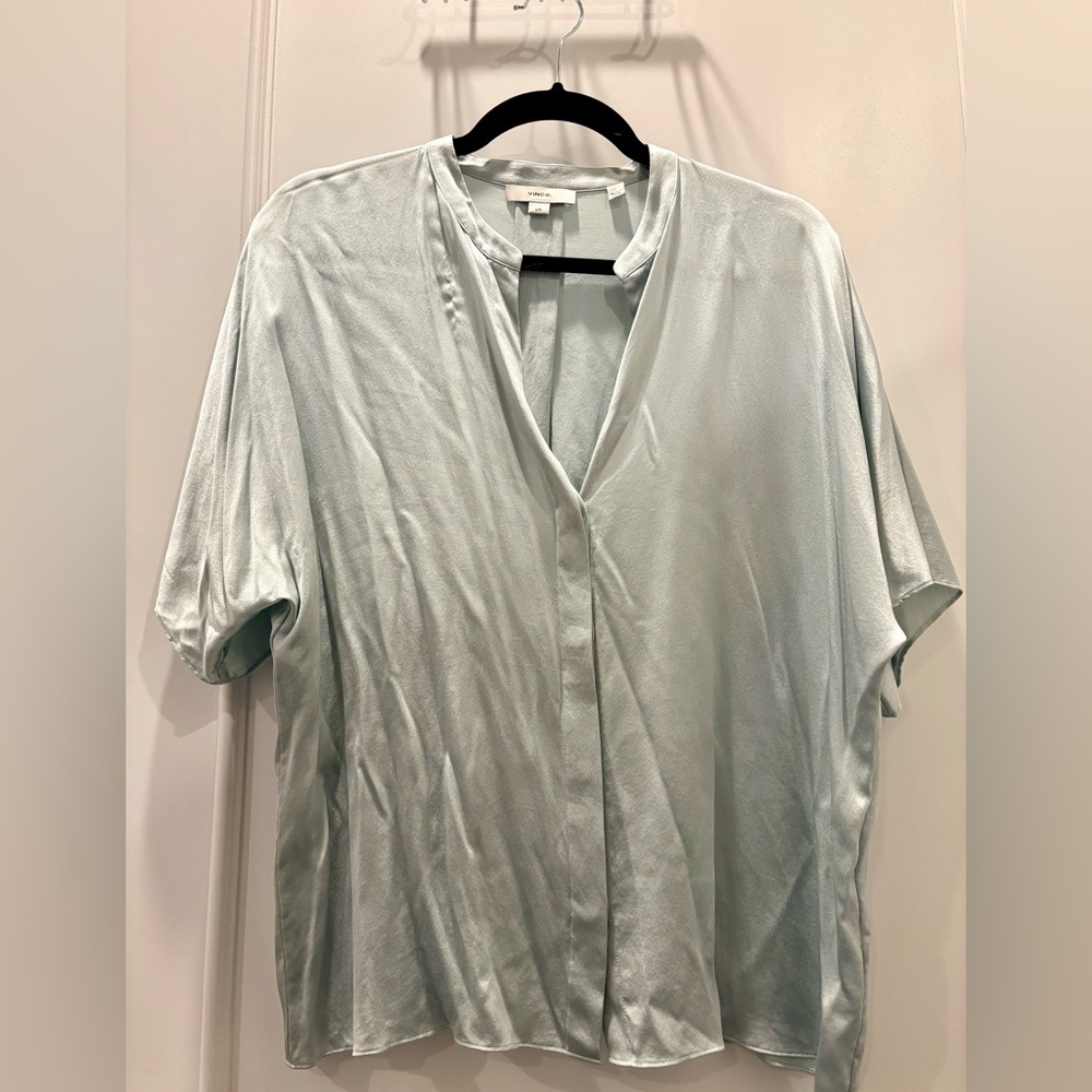Vince 100% Silk Blouse, Size L, Creamy Blue